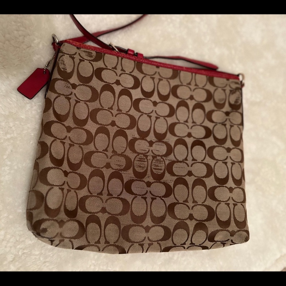 Coach Brown Signature Canvas Crossbody with Red Trim - Picture 2 of 6
